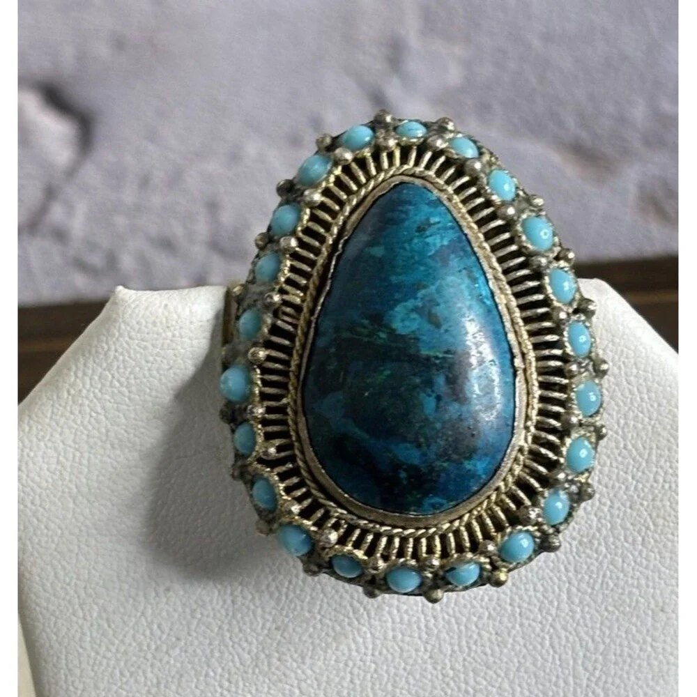 VTG Eilat Stone Turquoise Pendant Brooch Silver plated Made In Israel Jerusalem